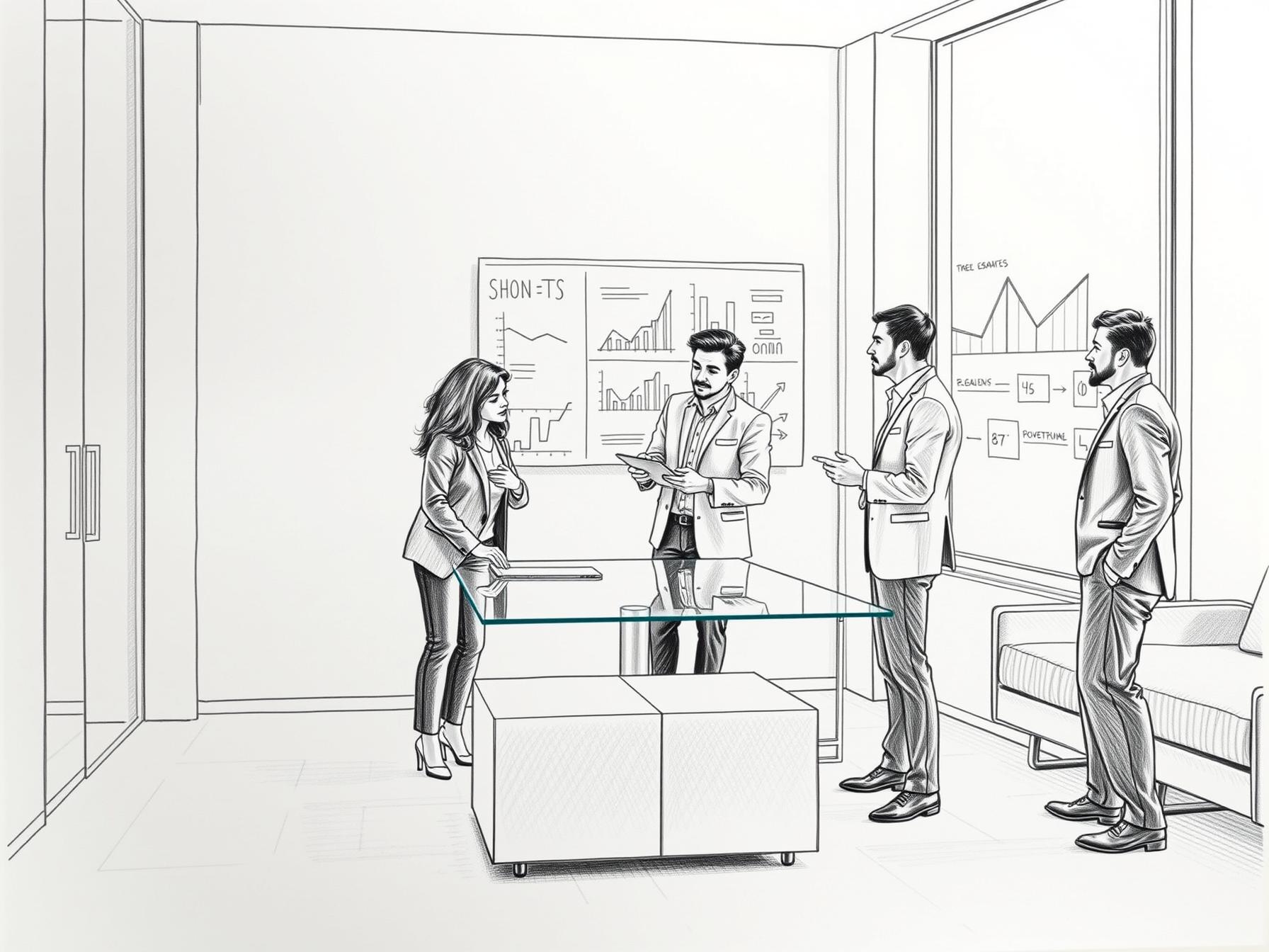 Four professionals collaborating on integrated data analytics and pipeline optimization in modern office four-professionals-collaborating-on-integrated-data-analytics-and-pipeline-optimization-in-modern-office