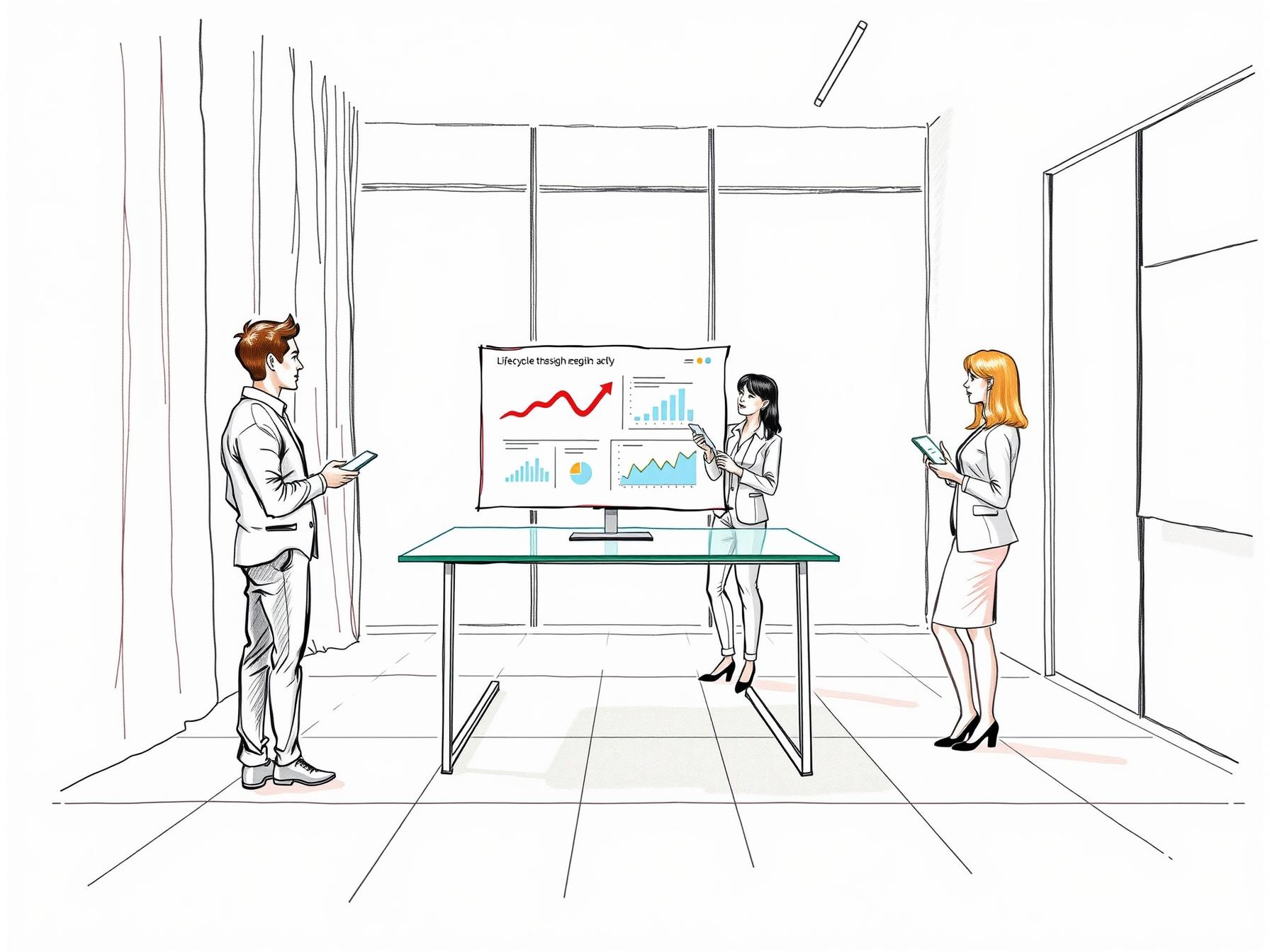 four-business-professionals-collaborating-on-customer-lifecycle-management-in-modern-office