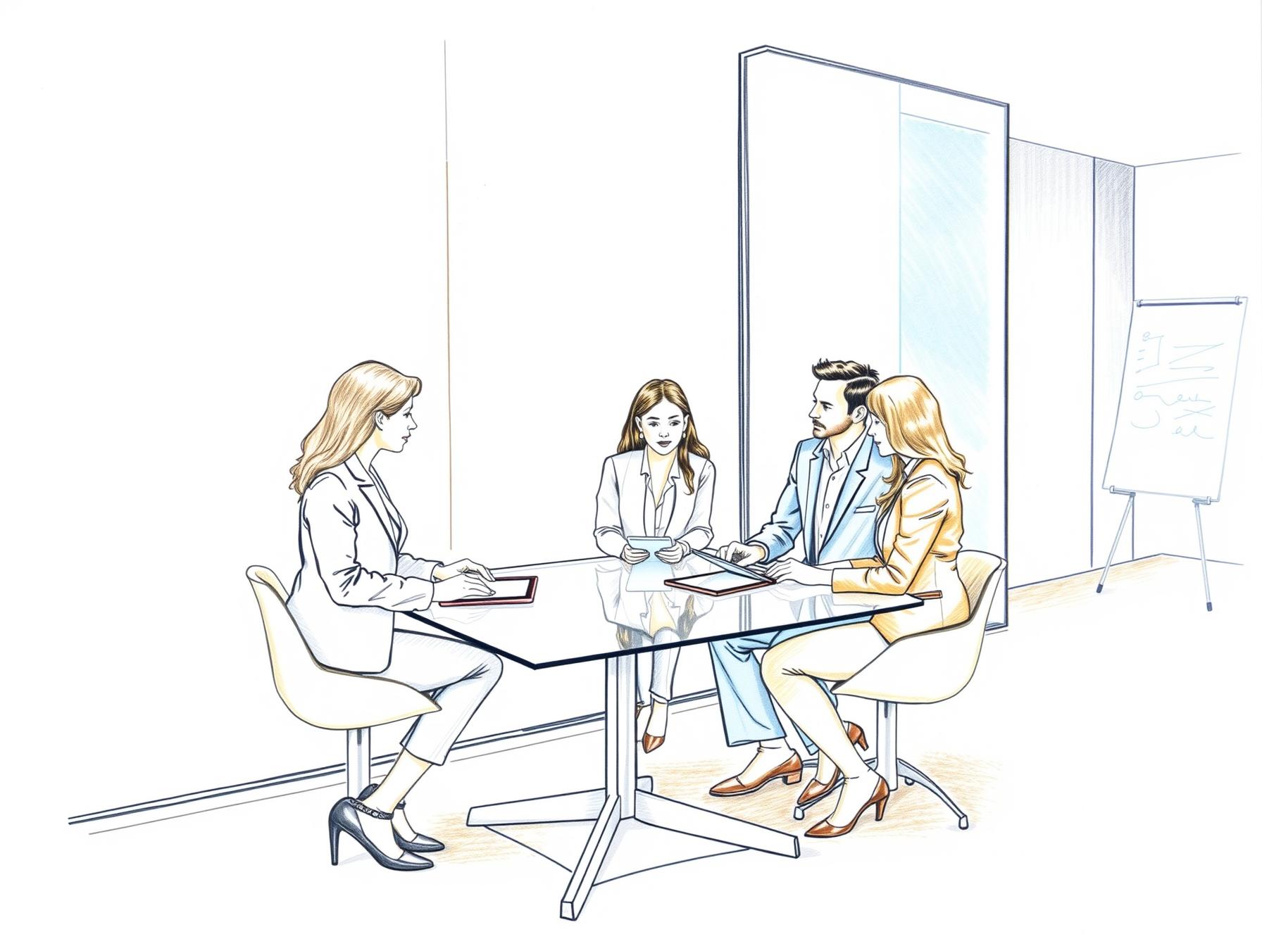 Four diverse business professionals collaborating in a modern office space for change management discussion four-diverse-business-professionals-collaborating-in-a-modern-office-space-for-change-management-discussion