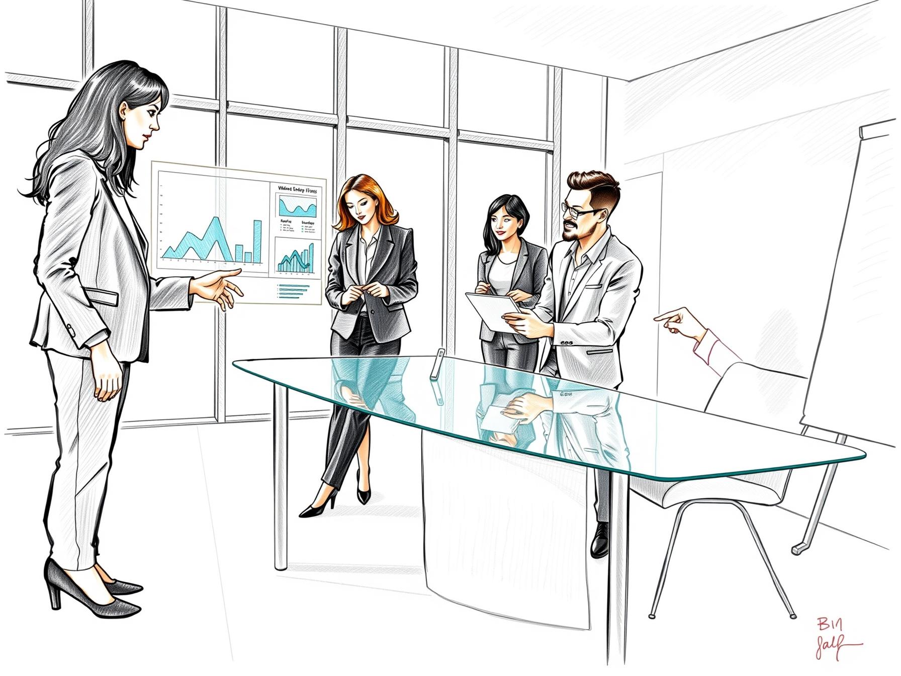 four-diverse-business-professionals-collaborating-on-customer-centric-data-innovation-in-a-modern-office