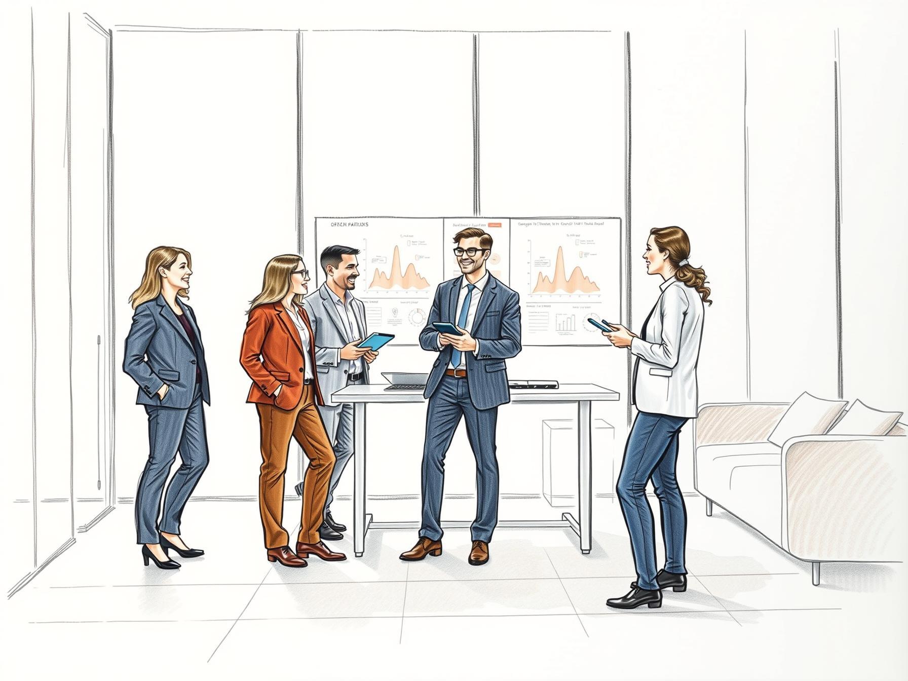 Four diverse business professionals collaborating with digital tools in a modern office environment four-diverse-business-professionals-collaborating-with-digital-tools-in-a-modern-office-environment