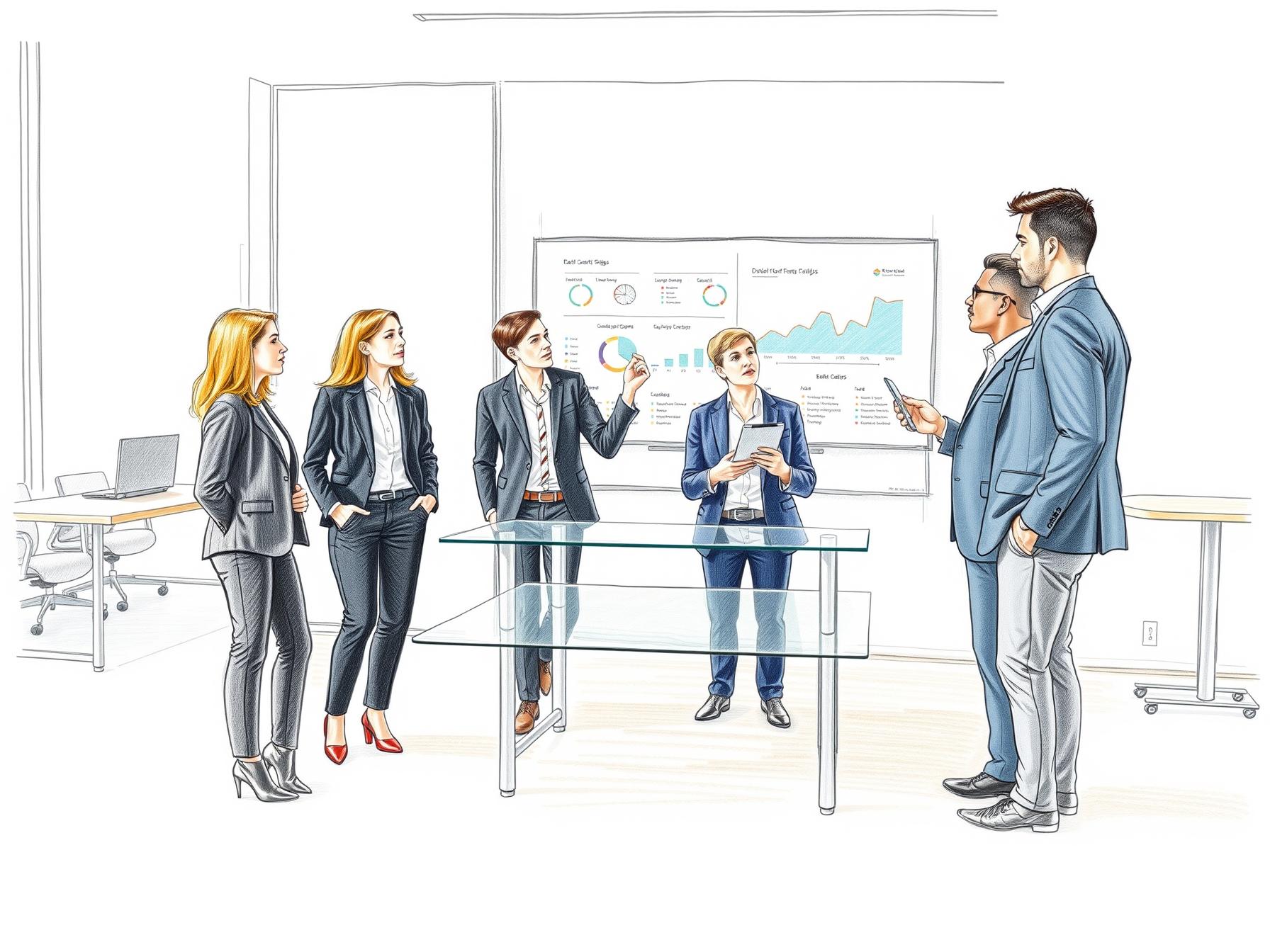 Four diverse professionals collaboratively analyzing data in a modern office setting with digital tools four-diverse-professionals-collaboratively-analyzing-data-in-a-modern-office-setting-with-digital-tools