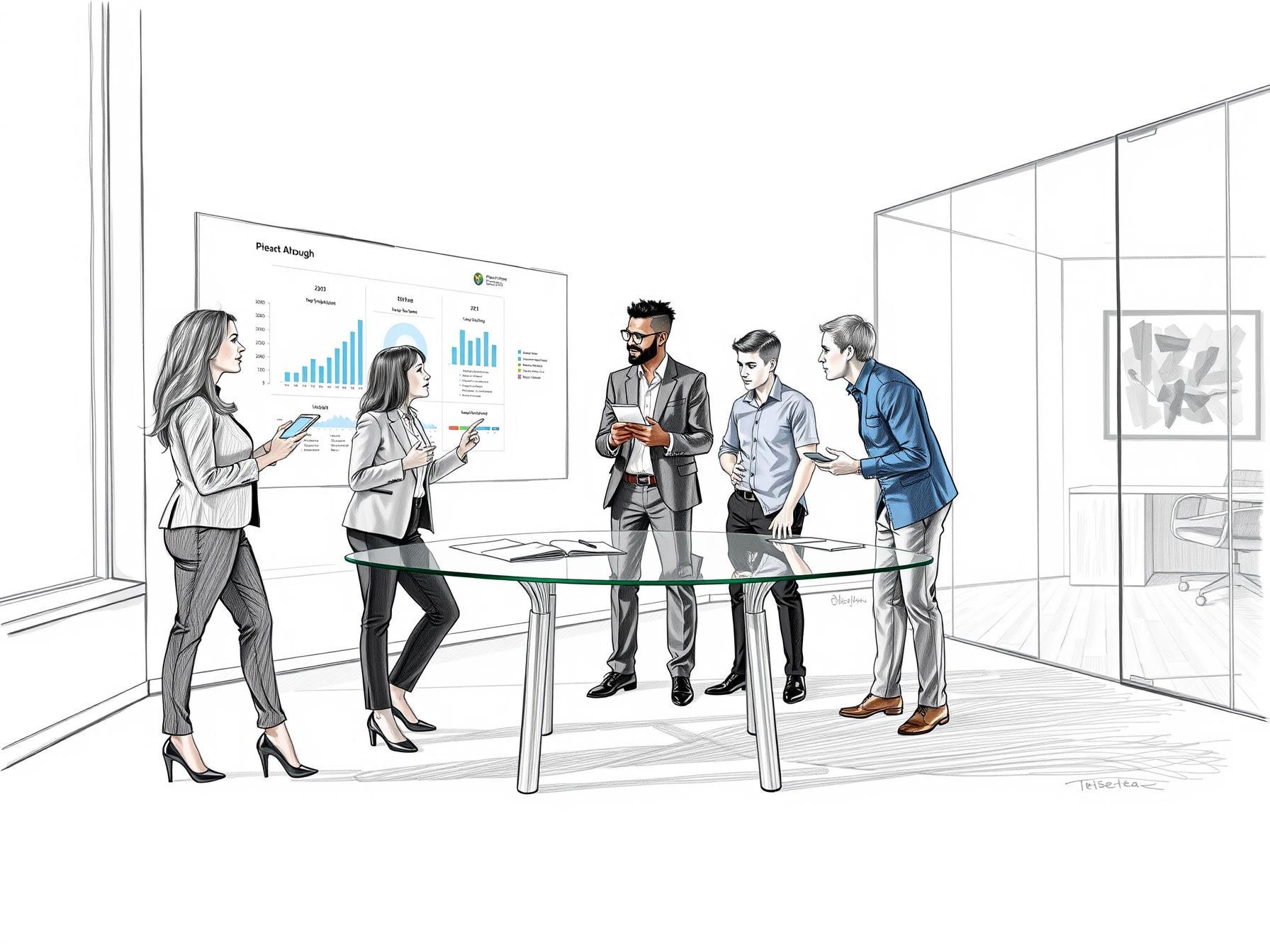 four-diverse-professionals-collaborating-in-a-modern-office-discussing-data-silos-and-customer-lifecycle-management