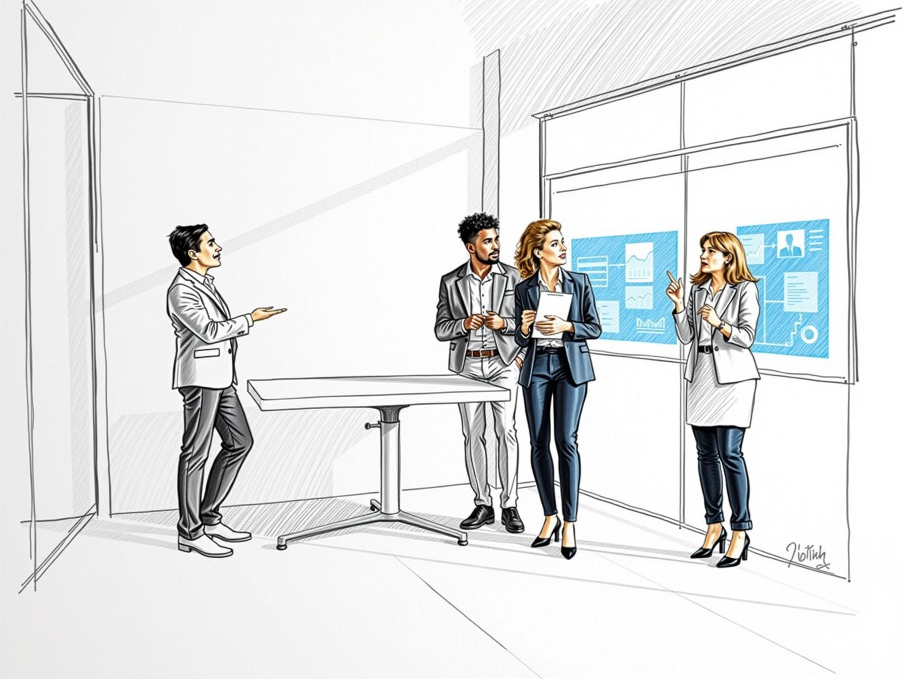 Four diverse business professionals collaborating in a modern office discussing digital data management framework four-diverse-business-professionals-collaborating-in-a-modern-office-discussing-digital-data-management-framework