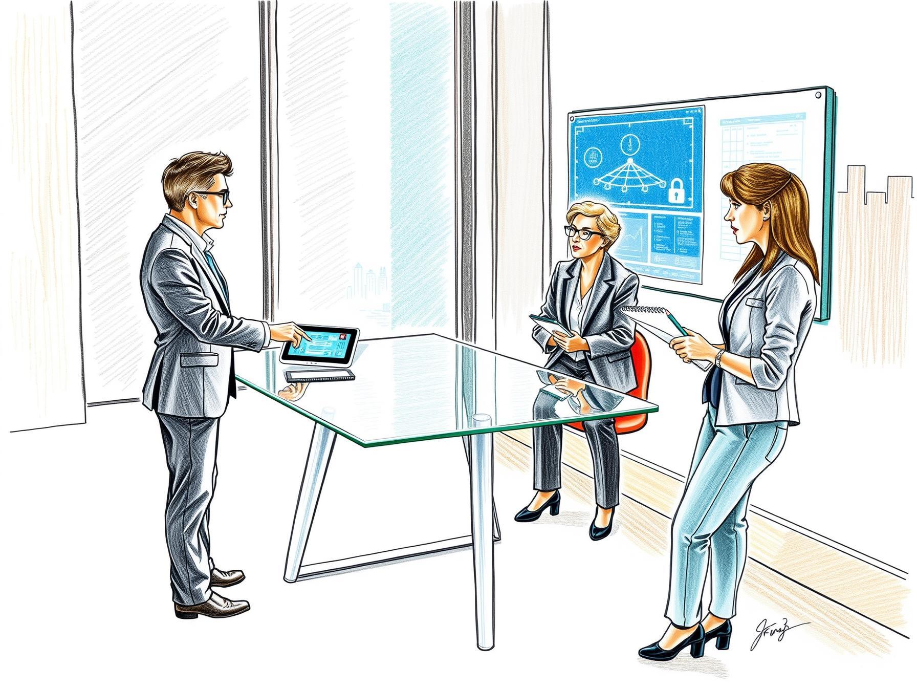 four-diverse-business-professionals-collaborating-on-security-vulnerabilities-and-risk-management-in-sleek-office