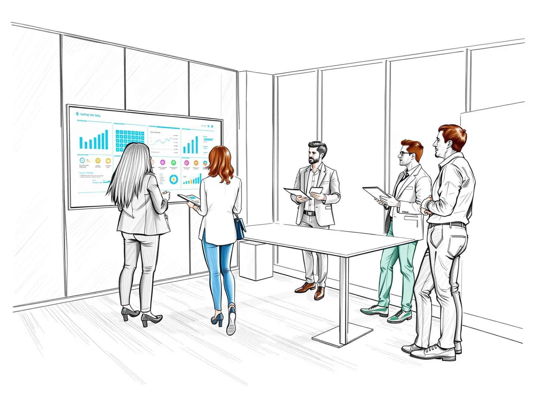 Four business professionals collaborating on data quality tools in modern office with digital dashboards four-business-professionals-collaborating-on-data-quality-tools-in-modern-office-with-digital-dashboards