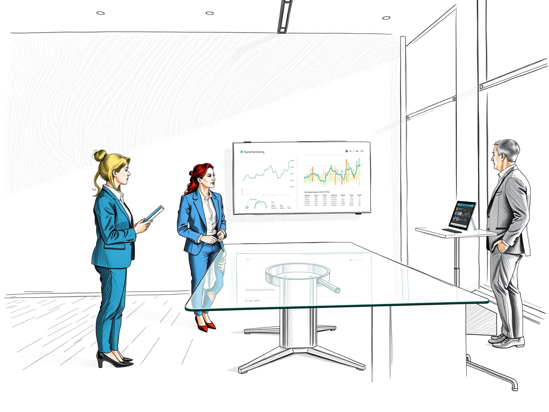 Four diverse business professionals collaborating around a glass table with digital displays in a modern office interior. four-diverse-business-professionals-collaborating-around-a-glass-table-with-digital-displays-in-a-modern-office-interior