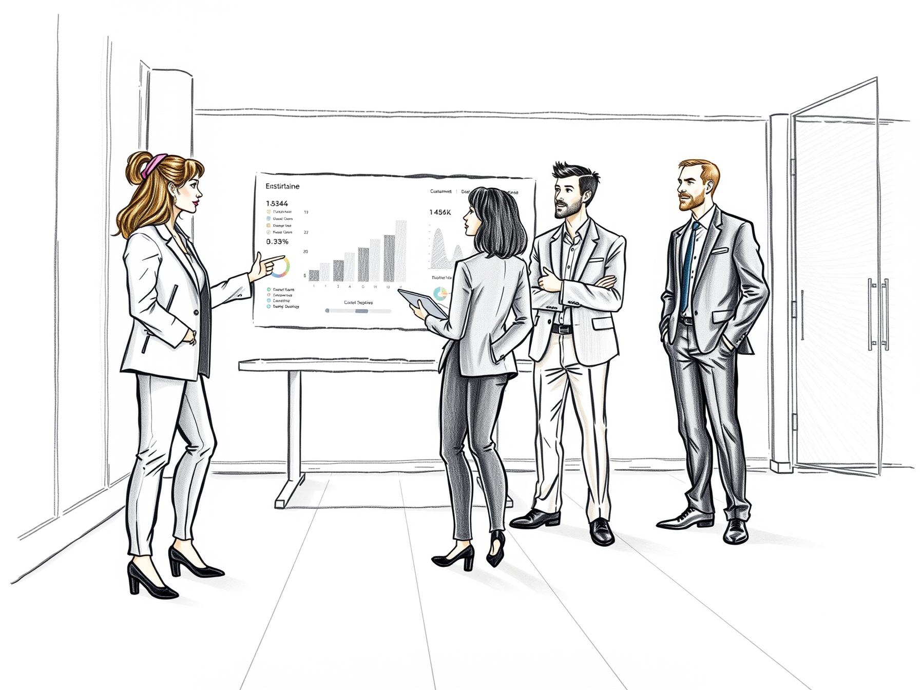 Four diverse business professionals collaborating over data displays in a modern office interior four-diverse-business-professionals-collaborating-over-data-displays-in-a-modern-office-interior