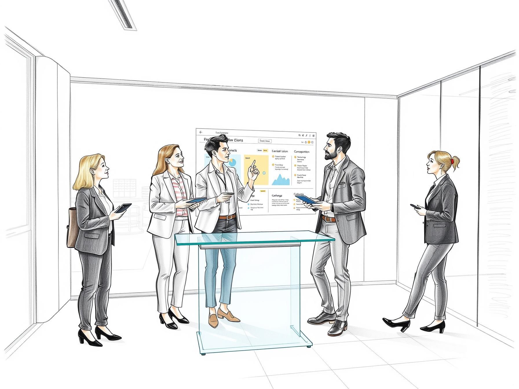 Four business professionals collaborating with digital tools in modern office environment four-business-professionals-collaborating-with-digital-tools-in-modern-office-environment