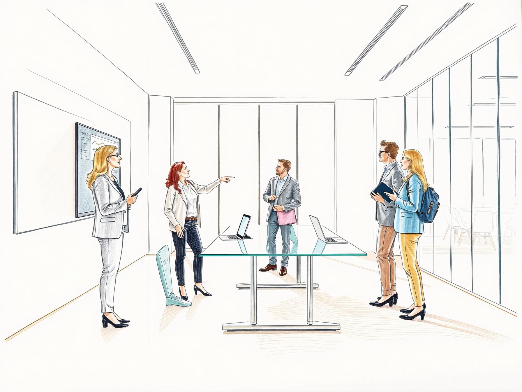 Four diverse business professionals collaborating with digital tools in a modern office four-diverse-business-professionals-collaborating-with-digital-tools-in-a-modern-office