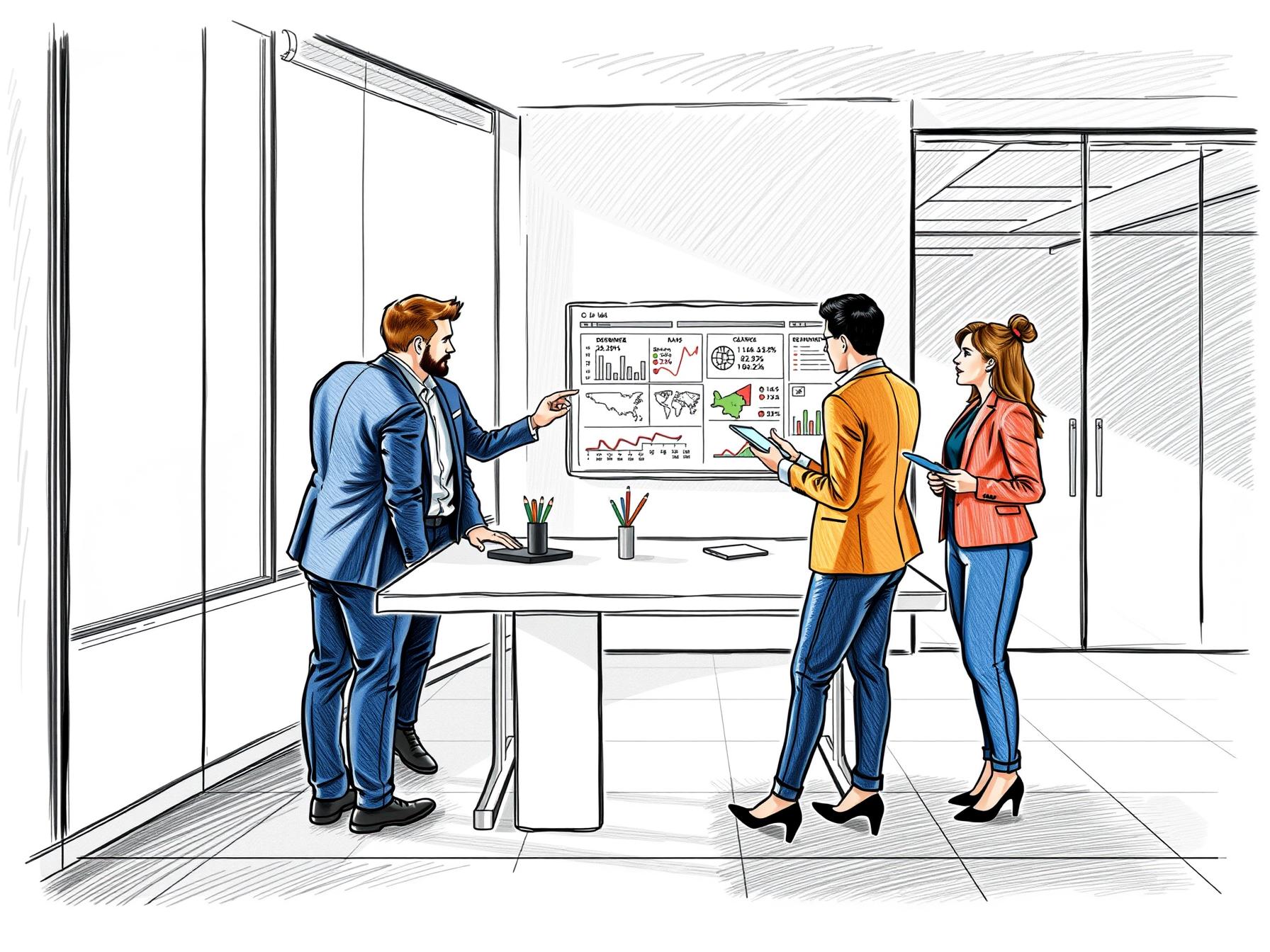 four-diverse-business-professionals-collaborating-on-sales-technology-for-territory-optimization-in-a-modern-office