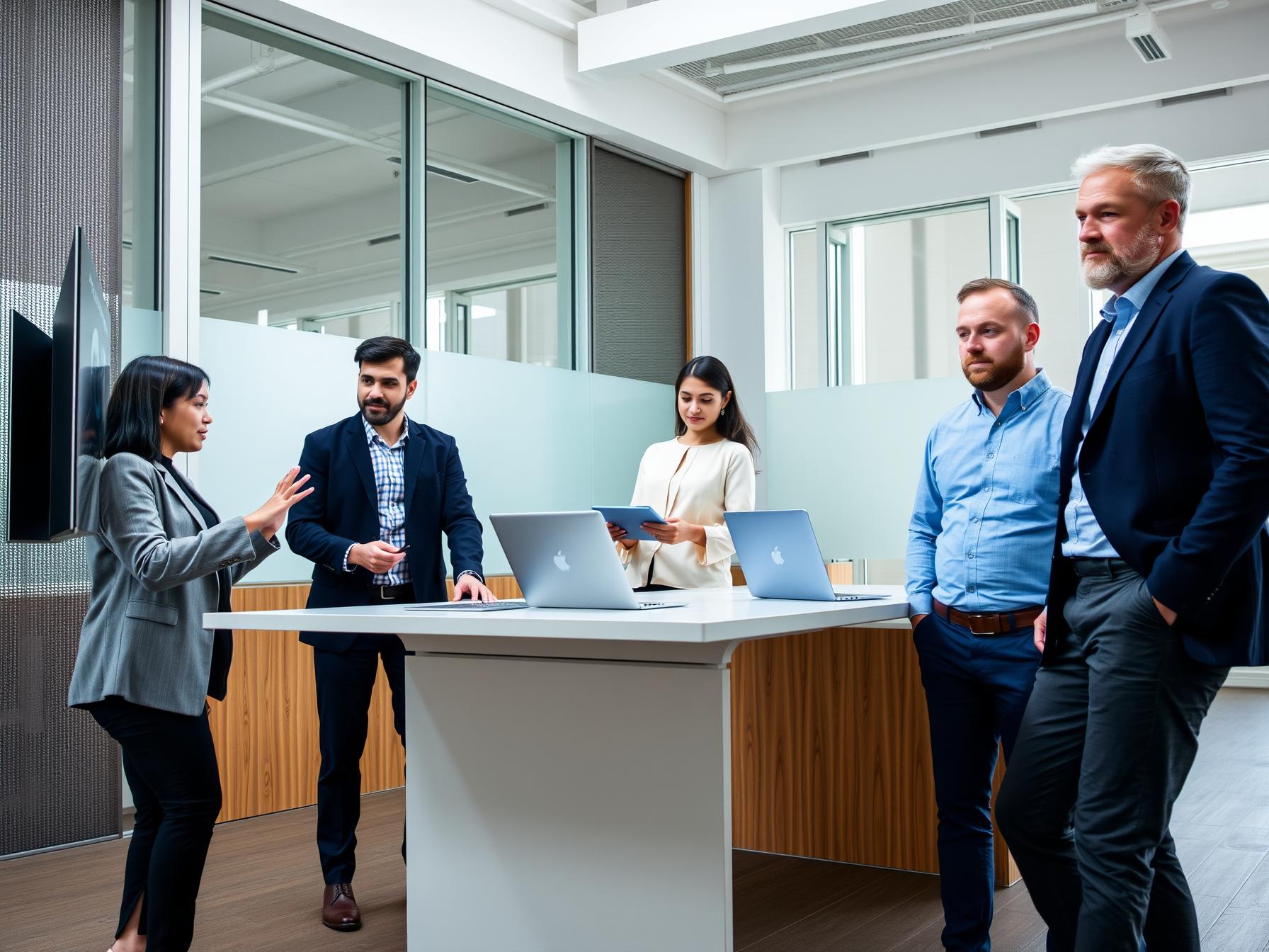 four-professionals-collaborating-on-churn-prevention-using-advanced-tech-in-a-scandinavian-innovation-lab