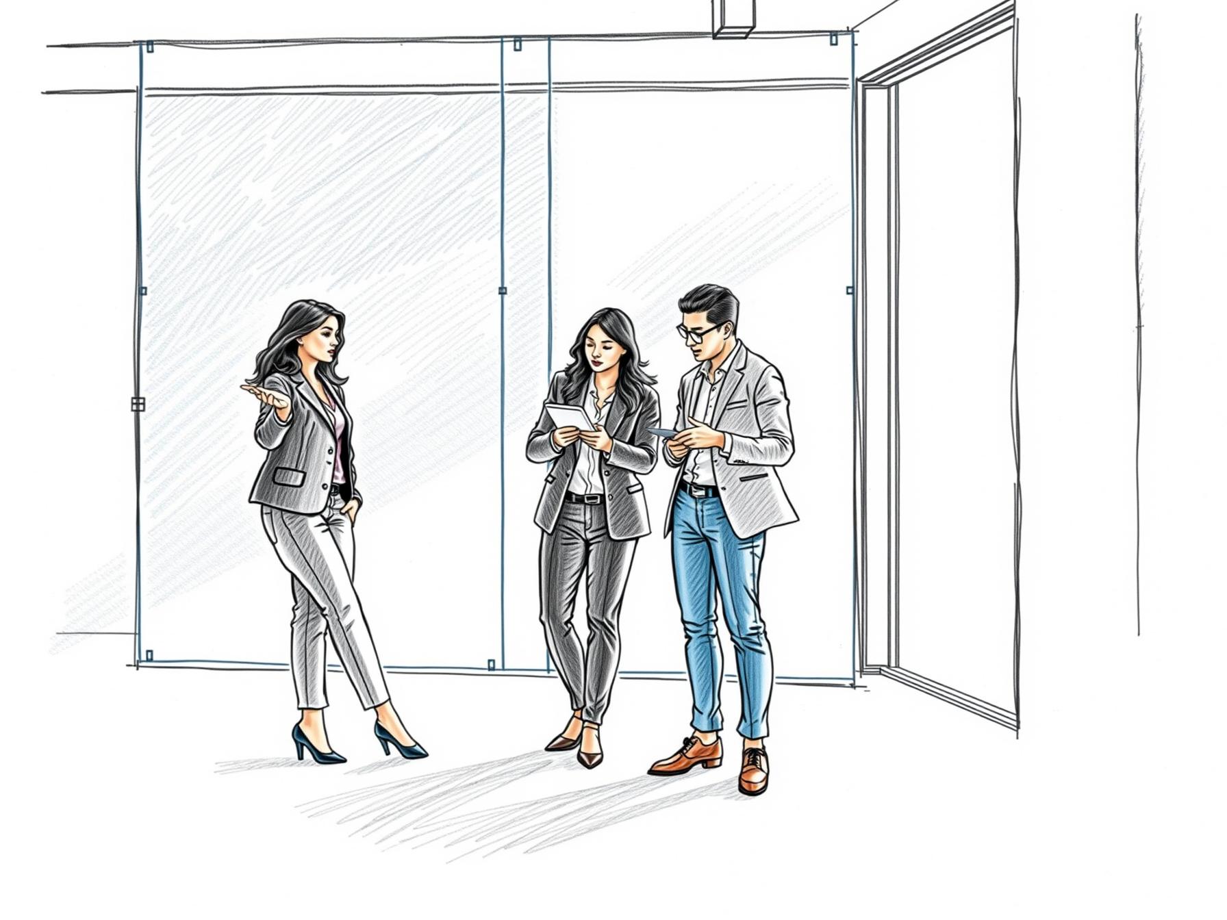 Four professionals collaborating in modern hybrid-work office interior discussing incentive plans four-professionals-collaborating-in-modern-hybrid-work-office-interior-discussing-incentive-plans