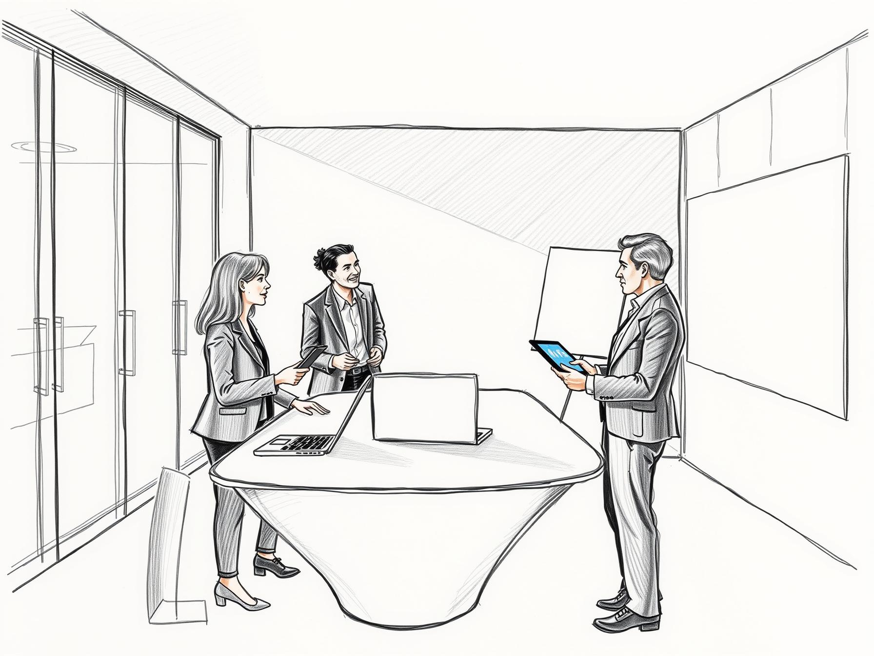 Four professionals collaborating with digital tools in a modern premium office environment four-professionals-collaborating-with-digital-tools-in-a-modern-premium-office-environment