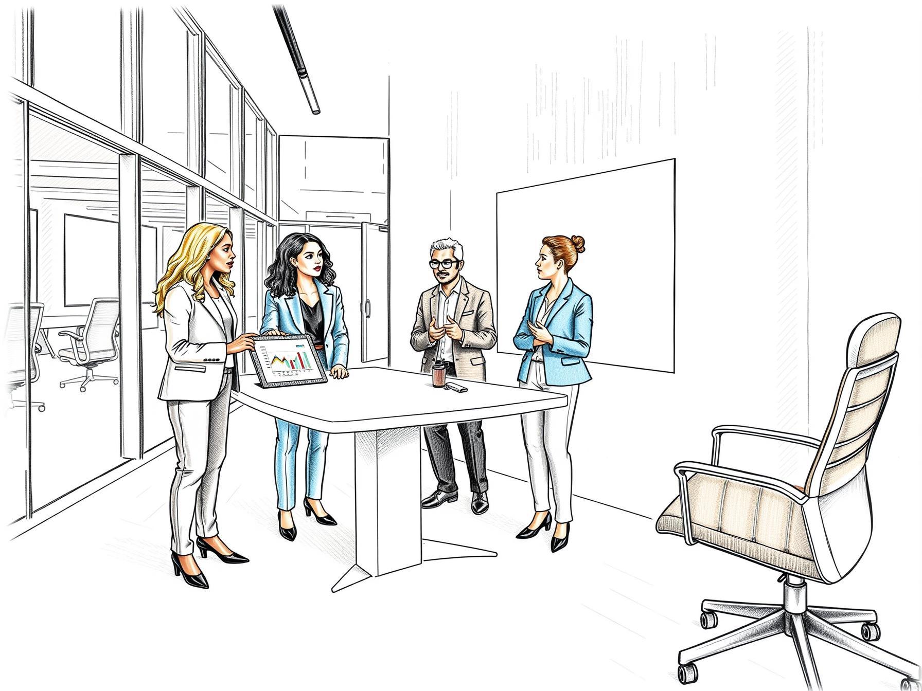 Four diverse business professionals collaborating in a modern office during training session on cultural change management four-diverse-business-professionals-collaborating-in-a-modern-office-during-training-session-on-cultural-change-management