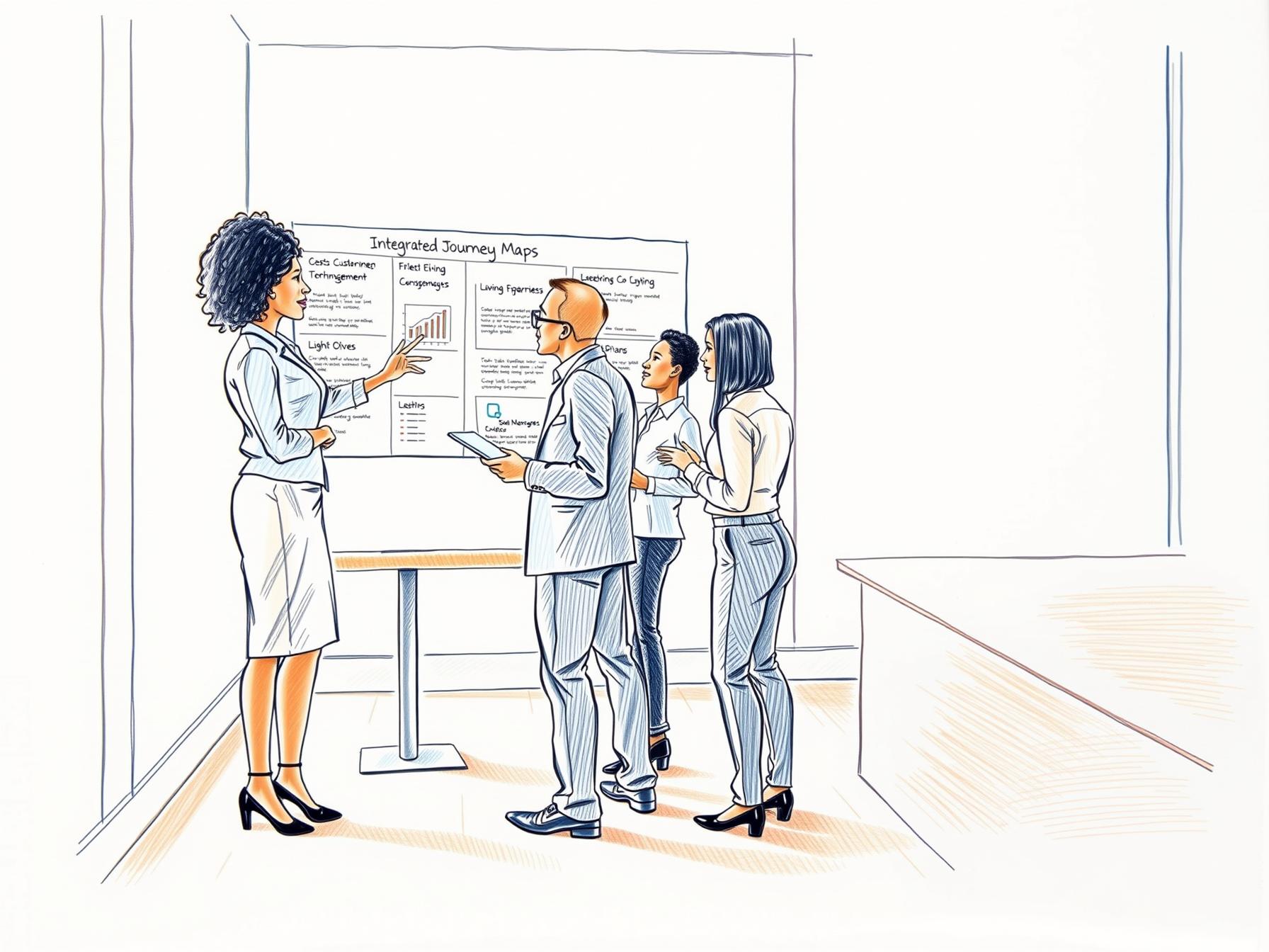four-diverse-executives-collaborating-on-integrated-customer-journey-mapping-in-modern-office-interior