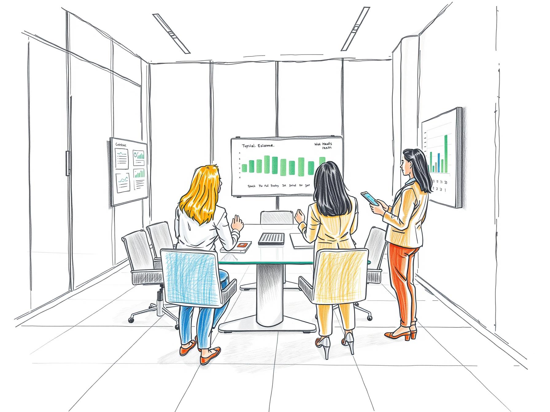 four-diverse-business-professionals-collaborating-on-customer-lifecycle-data-in-a-modern-office-setting