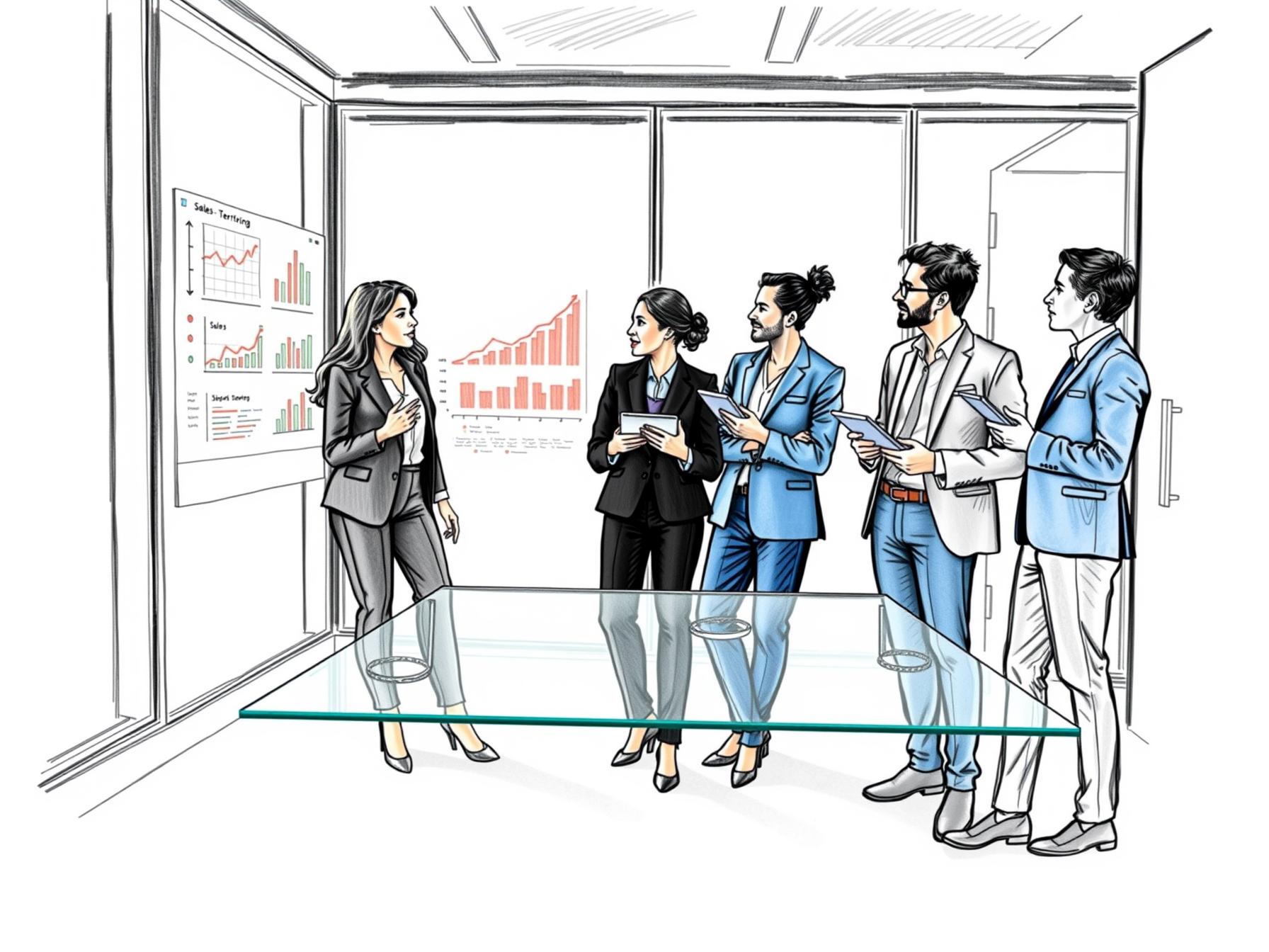 four-diverse-business-professionals-collaborating-on-sales-territory-strategies-in-a-modern-office