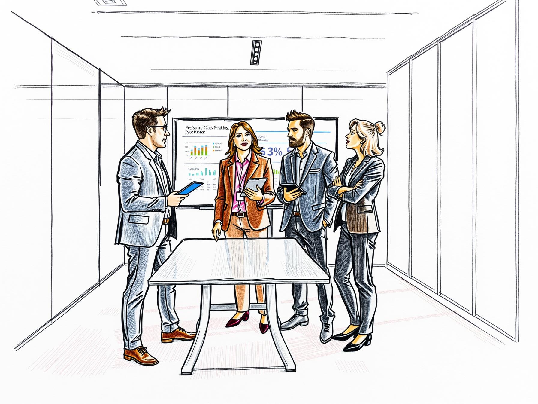 Four diverse professionals collaborating with sales technology and automation in a modern office four-diverse-professionals-collaborating-with-sales-technology-and-automation-in-a-modern-office