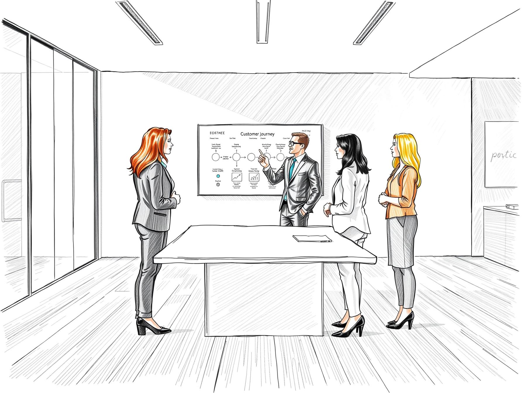 four-diverse-business-professionals-collaborating-around-digital-customer-journey-map-in-modern-office-space