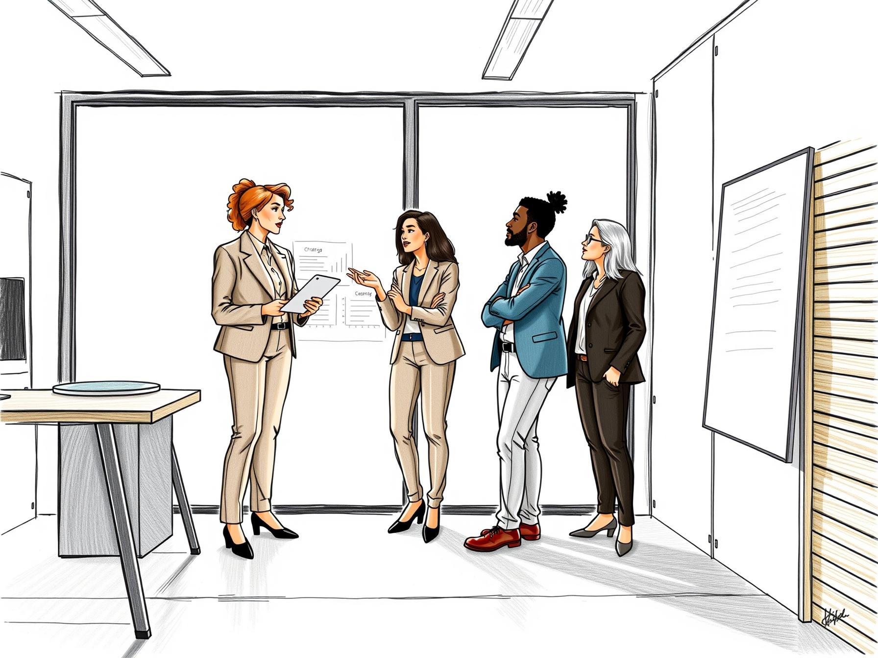 four-diverse-business-professionals-collaborating-in-a-modern-office-on-change-management-and-stakeholder-alignment