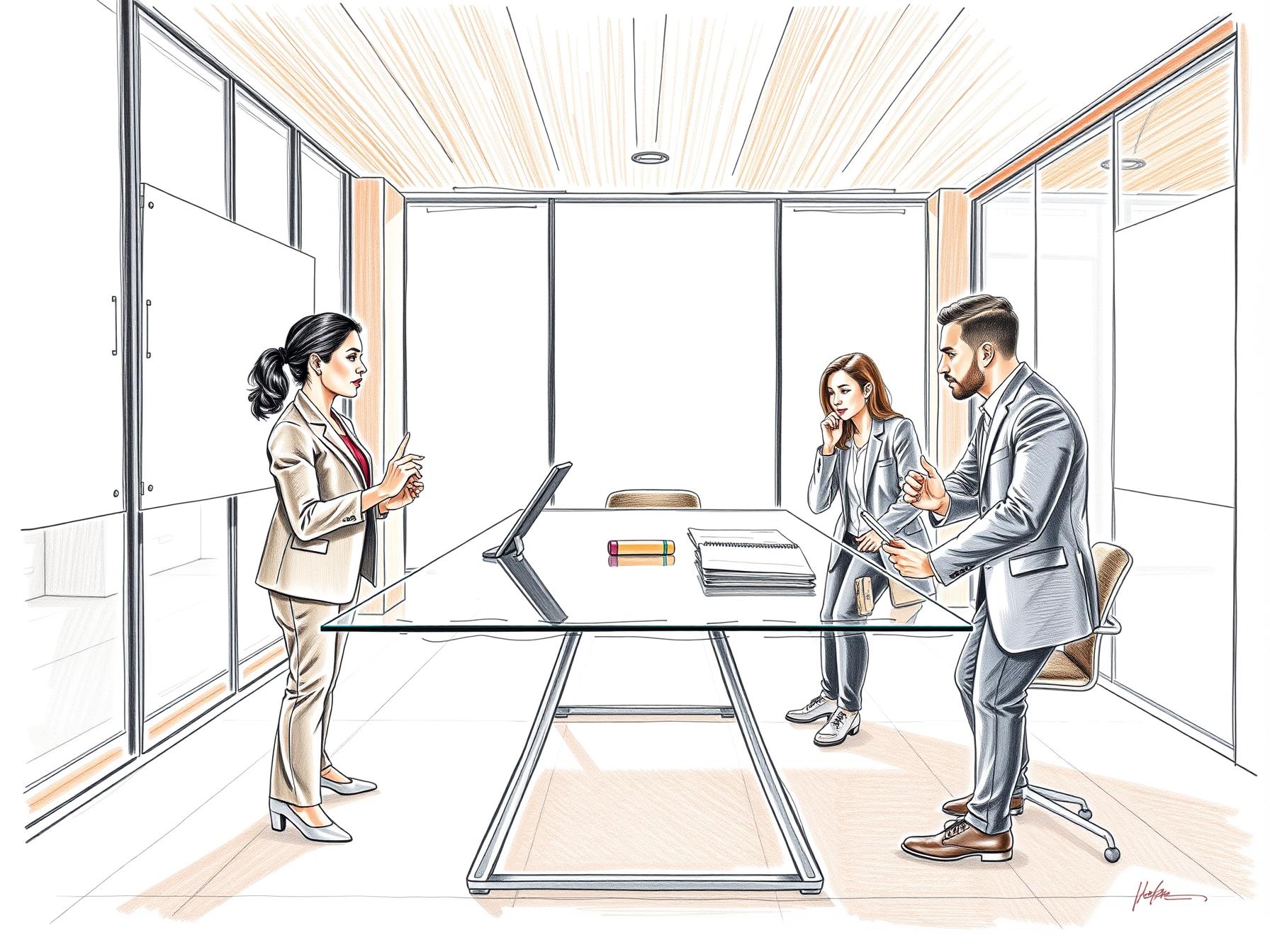 Five professionals collaborating and reviewing data around a glass table in a modern office five-professionals-collaborating-and-reviewing-data-around-a-glass-table-in-a-modern-office