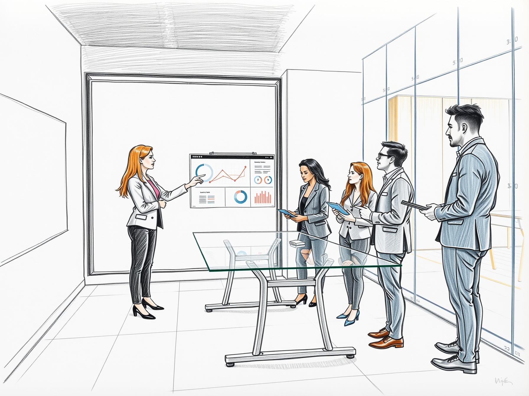 four-diverse-business-professionals-collaborating-around-digital-dashboard-in-refined-office