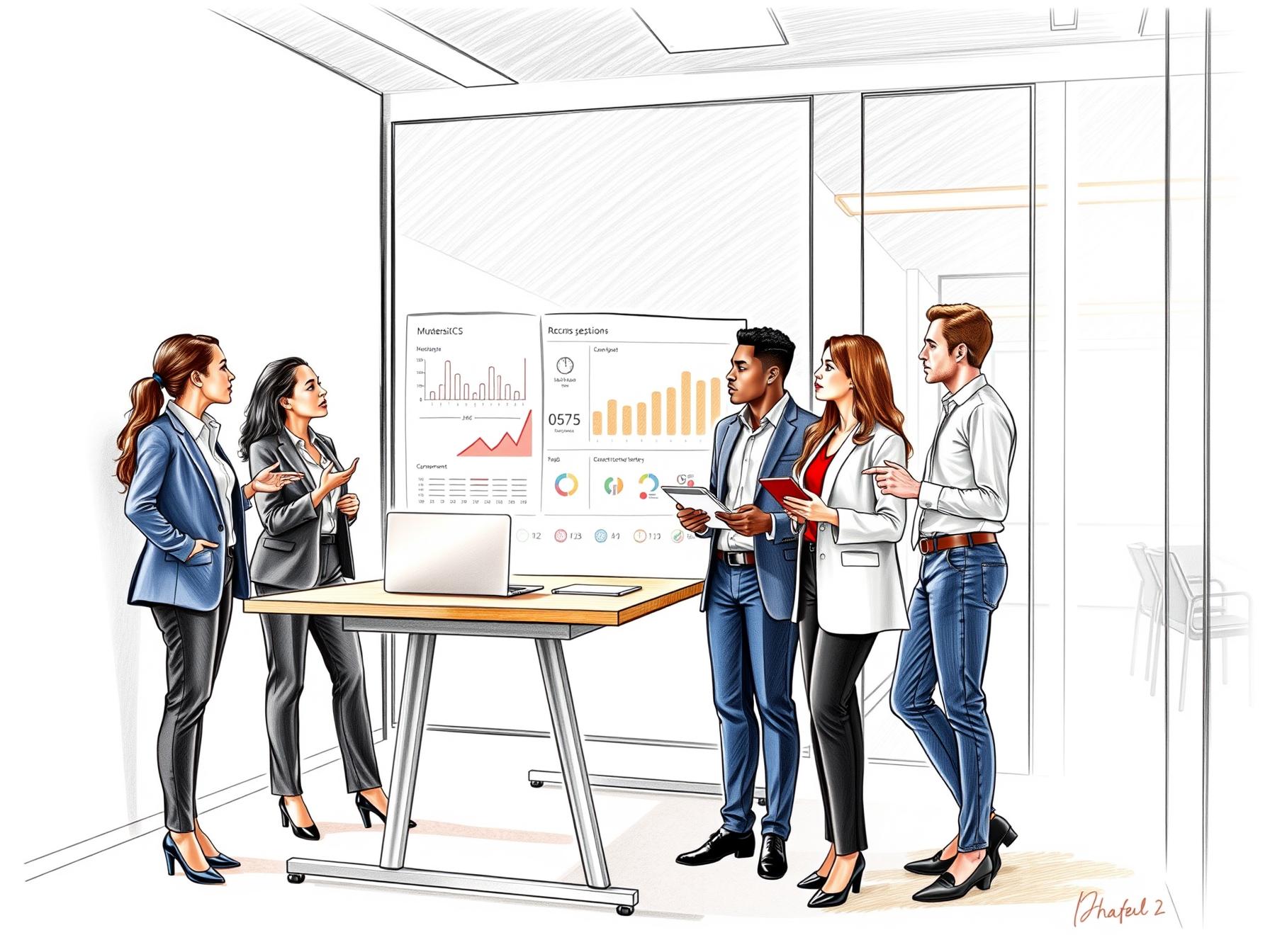 four-diverse-business-professionals-collaborating-around-digital-dashboard-in-a-modern-office