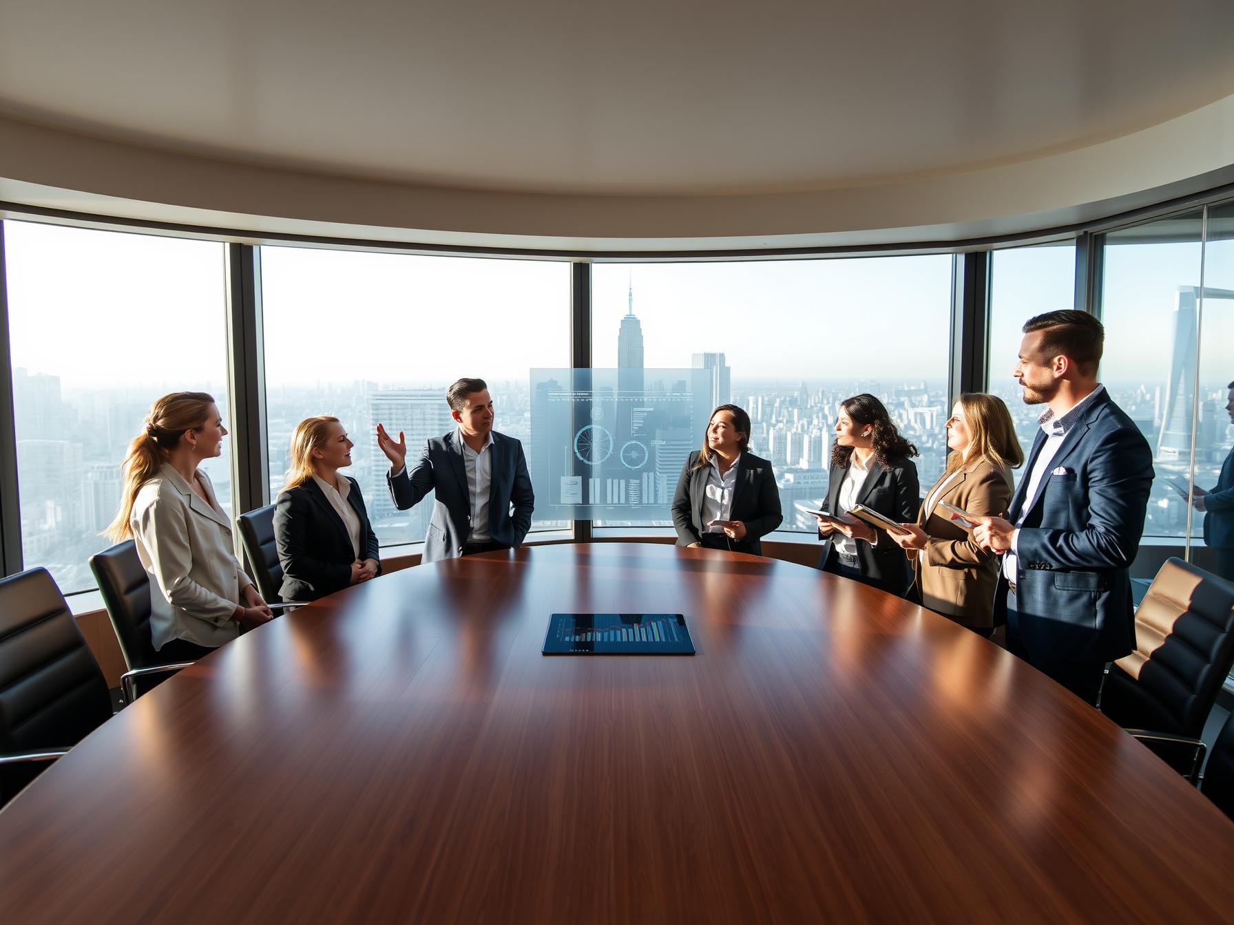 five-diverse-professionals-collaborating-on-revenue-forecasting-strategy-in-a-high-rise-executive-boardroom