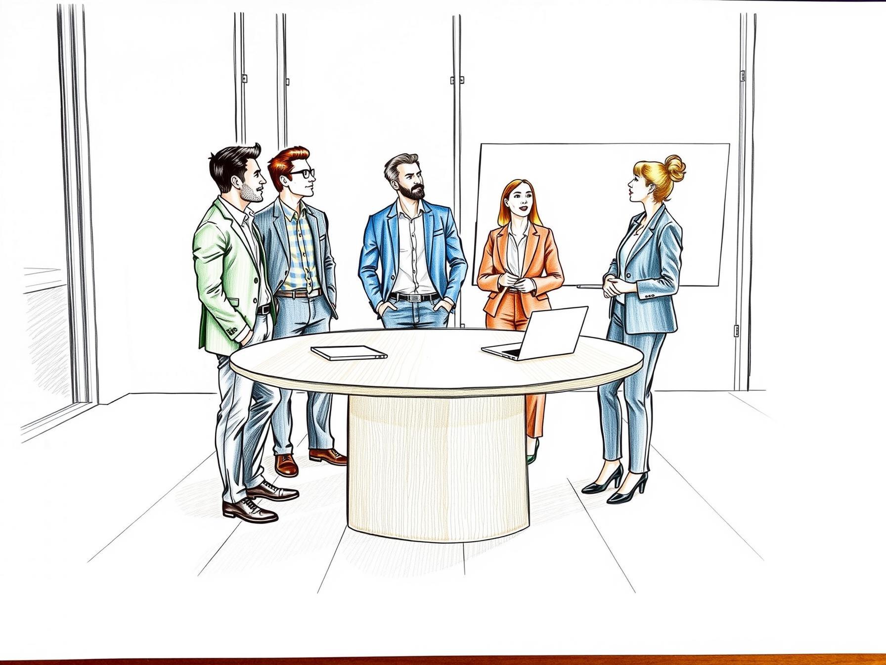 Four diverse business professionals collaborating around a table in a modern office discussing change management four-diverse-business-professionals-collaborating-around-a-table-in-a-modern-office-discussing-change-management