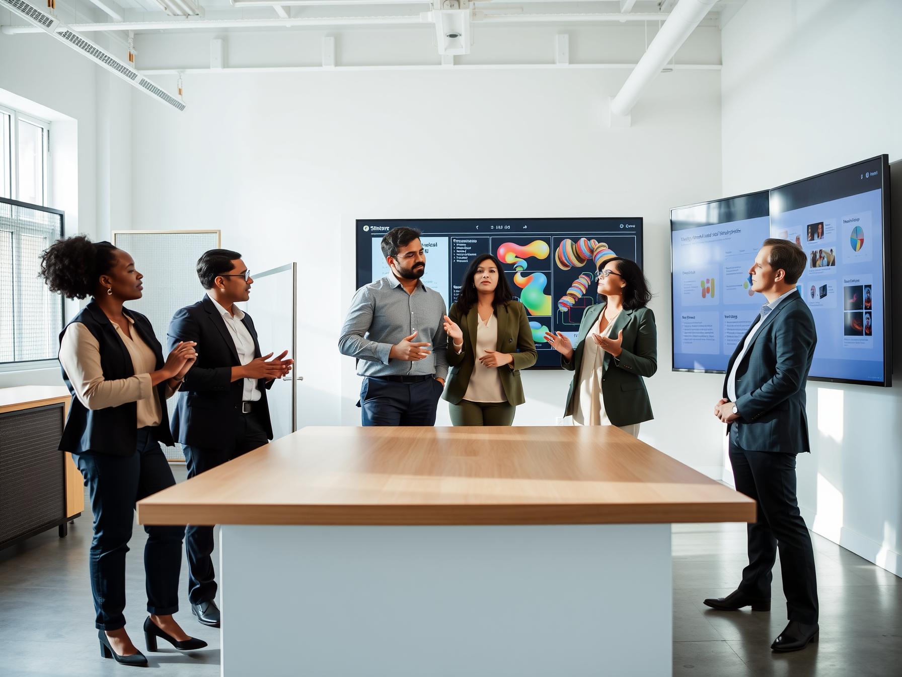 Four diverse professionals collaborating with touchscreen technology in Scandinavian innovation lab four-diverse-professionals-collaborating-with-touchscreen-technology-in-scandinavian-innovation-lab-3